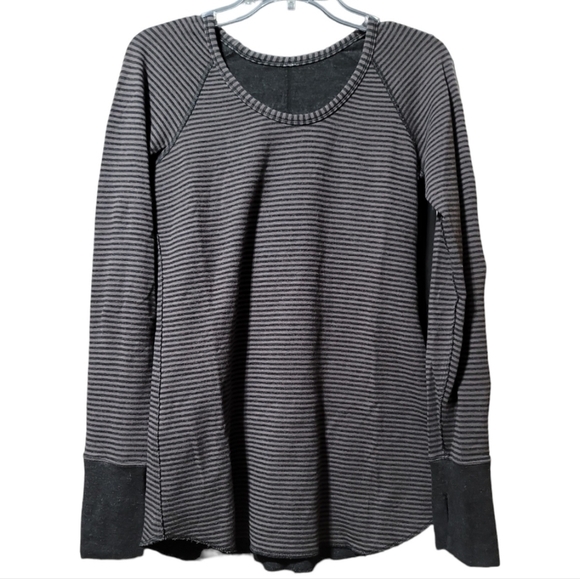 Lululemon Open Your Heart Long Sleeve Heathered Black Classic Stripe Reversible - Picture 1 of 10